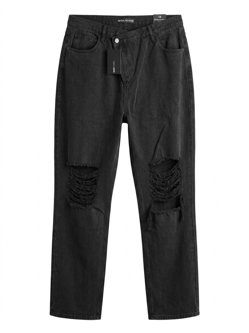 FASHION NOVA / Black Distressed Women’s Jeans Straight Leg/ NWT / 14/ Buttonfly
